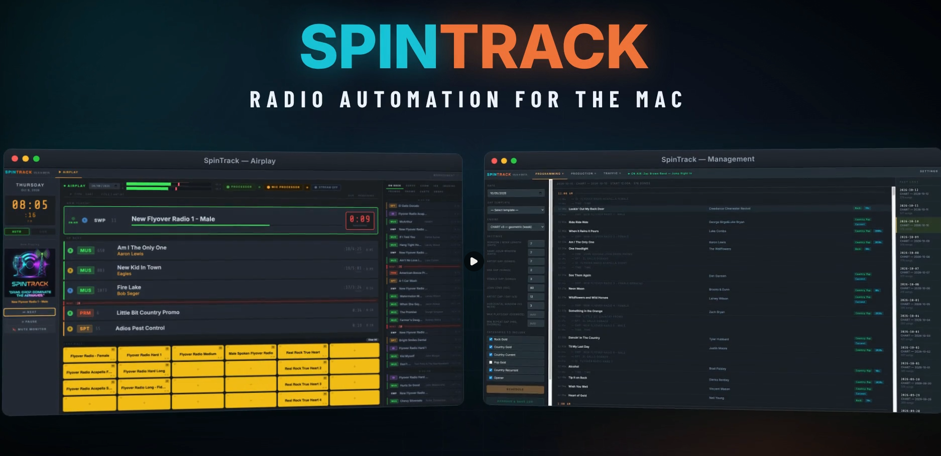 SpinTrack live on-air playback screen